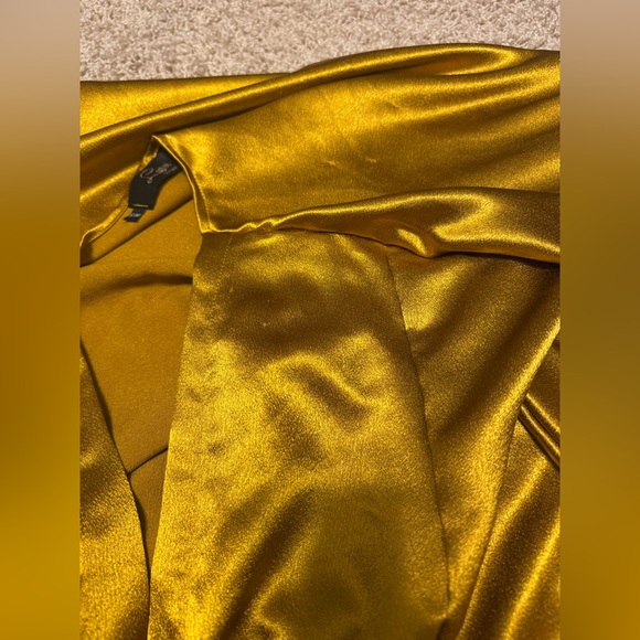 Lauren of Palm Springs Custom Gold Crinkled Satin Caftan Dress Kaftan S/M - Picture 10 of 13